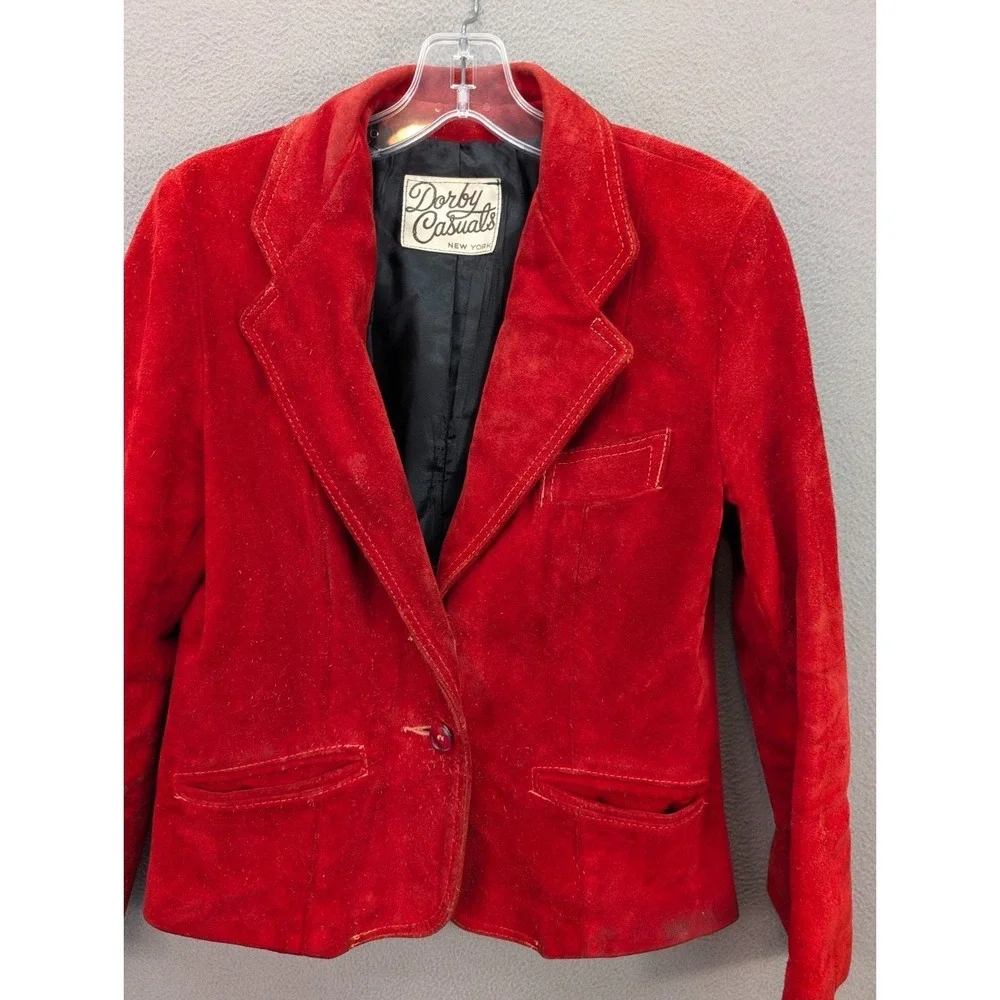 Vtg Dorby Casuals Blazer Jacket Womens 13/14 Red Suede One Button Western Grunge